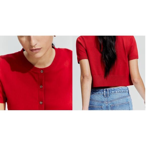 H&M Red Cropped Sweater Short Sleeve Size Medium Excellent Condition Women's - Picture 8 of 8